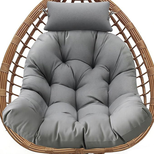 Waterproof Egg Chair Cushion Replacement, 47x33x7 Inches Thicken Outdoor Hanging Chair Cushion with Headrest Pillow, Cushions for Egg Chairs, Gray