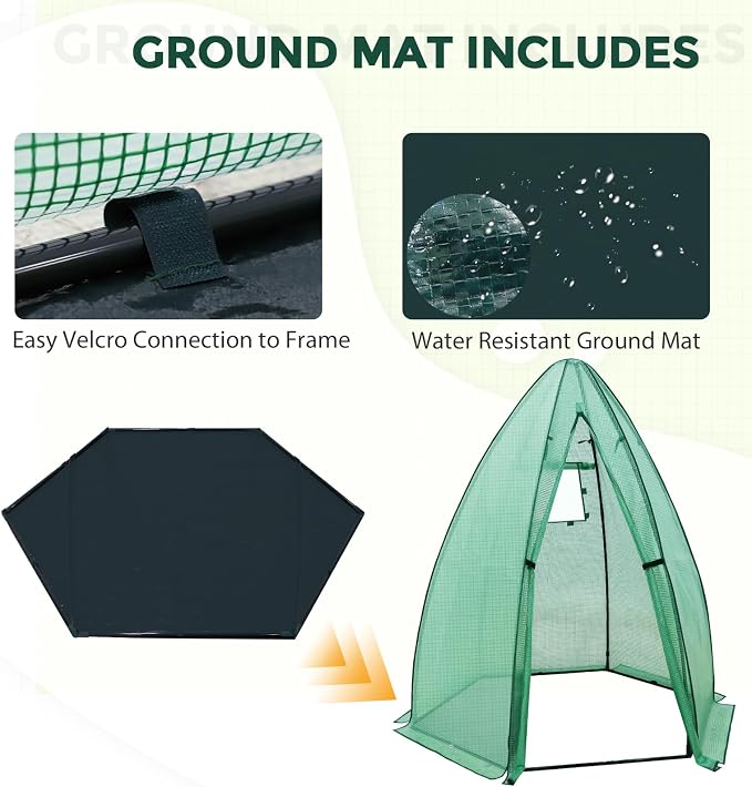 EAGLE PEAK Portable Mini Dome Greenhouse with Zippered Door and Mesh Window, Outdoor Mini Hexagon Greenhouse Kit for Indoor Outdoor Gardening 6' x 5'3'', Green PE Cover