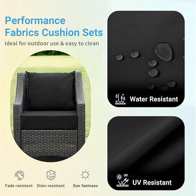 IPYNBAP Outdoor Cushions for Patio Furniture,Outdoor Seat Cushion Set 24 x 24 x 5.75 Inch,Waterproof & Fade Resistant Outdoor Chair Cushions,Deep Patio Chair Cushion with Removable Cover,Black