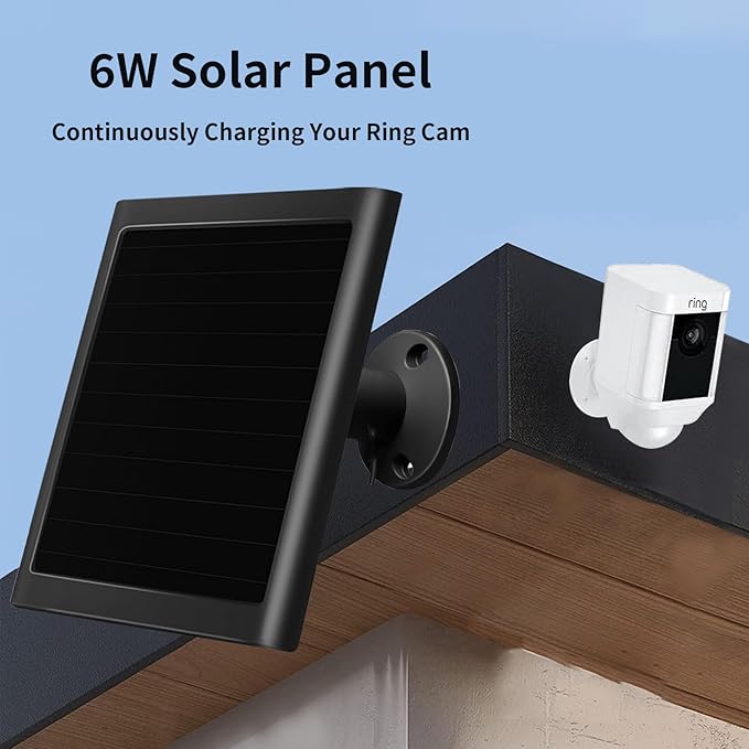 6W Solar Panel Charger for Ring Camera, Compatible with Ri ng Stick Up Camera and Ring Spotlight Plus/Pro Camera Battery, Waterproof (Black 2Pack)