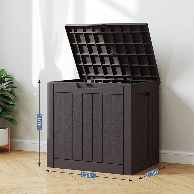 31 Gallon Capacity Deck Box, Outdoor Waterproof Resin Lockable Storage Box for Patio Cushions, Gardening Tools, Pool Accessories Container - Brown
