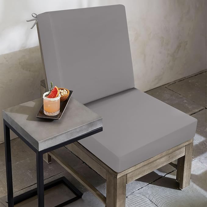 idee-home Outdoor Patio Dining Chair Cushion, High Back Density Foam Chair Cushions Seat with Removable Cover, WeatherResistant Indoor Deep, Grey
