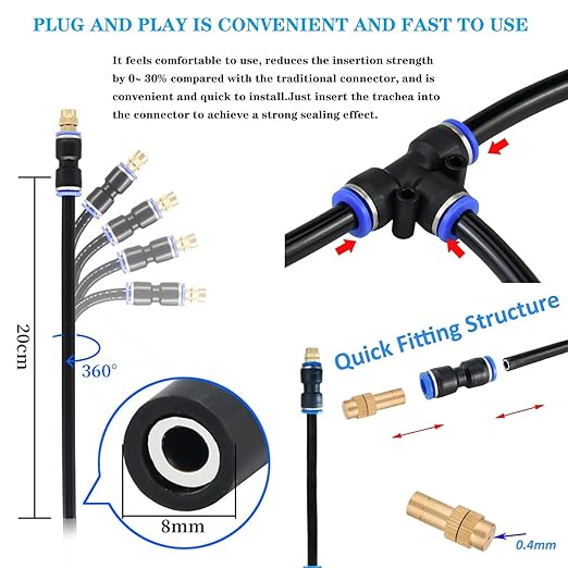 Update 66Ft Irrigation Copper Nozzle System, Automatic Irrigation System with Replaceable 360°Bendable Sprayer,atomizing Copper Nozzle for Watering System for Garden Plant Lawn Patio and Yard.(16)