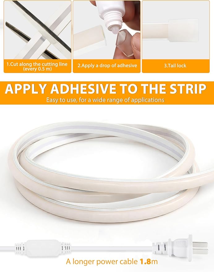 Lamomo COB LED Strip Lights 65.6Ft, Natural White Outdoor Led Rope Light, Waterproof Flexible Silicone Cuttable 4000K Neon Led Lights for Bedroom Garden Commerica Holiday Decor, CRI90+, AC 120V