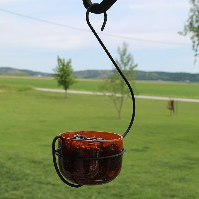Oriole Jelly Feeder - Sparkling Orange Glass Bowl with Decorative Hanging Hook - Removable Cup for Easy Cleaning - Outdoor Baltimore Oriole Feeder for Grape Jelly, Fruit & Nectar
