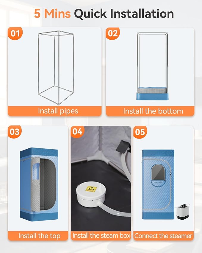 Portable Sauna for Home with 3L 1200W Steamer, Big Folding Chair, 99 Mins Timer, 9 Levels, Pernoanl Steam Sauna Tent Dual YKK Zippers for Home Spa Detoxification, 32' x32' x 71', Light Blue
