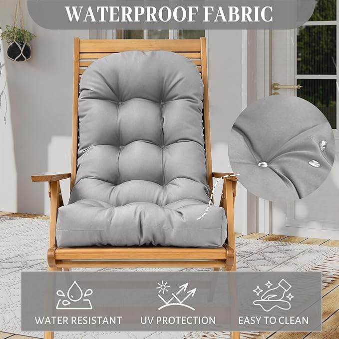 Rocking Chair Cushion Adirondack Chair Cushions with Non-Slip Ties, High Back Patio Chair Cushions,Fade-Resistant & Waterproof,Indoor/Outdoor Rocking Chair Pad for Living Room, Deck,Light Gray