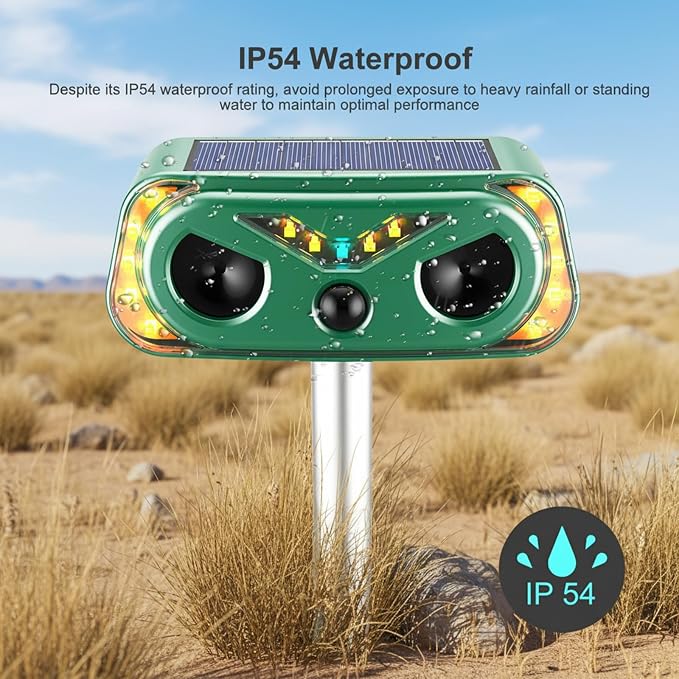 2026 1 Pack Solar Ultrasonic Animal Repellent Outdoor, Cat Repellent Outdoor with Motion Detection, Rabbit for Yard Garden Farm, Rabbit,Squirrel,Deer,Raccoon,Skunk,Rodent Animal Repeller, Green