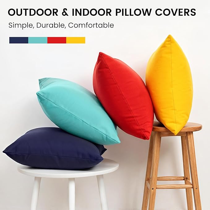 Premillow Outdoor Pillow Covers Set of 2, Decorative Farmhouse Waterproof Pillow Covers, Solid Linen Pillowcase Cushion Covers for Patio Garden Balcony Couch Sofa 20x20 inch, Yellow