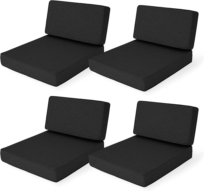 Outdoor Furniture Cushions 25.6x25.6 Inch, Deep Seat Patio Couch Cushions Replacement for Sectional Conversation Set Sofa Loveseat, Water Resistant, Removable Cover, Set of 4, Black