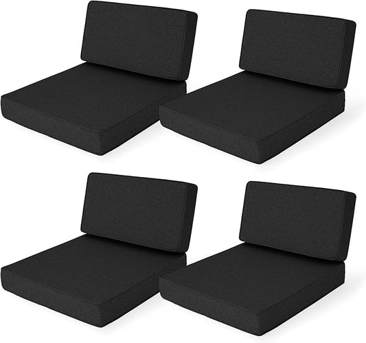 Outdoor Furniture Cushions 25.6x25.6 Inch, Deep Seat Patio Couch Cushions Replacement for Sectional Conversation Set Sofa Loveseat, Water Resistant, Removable Cover, Set of 4, Black