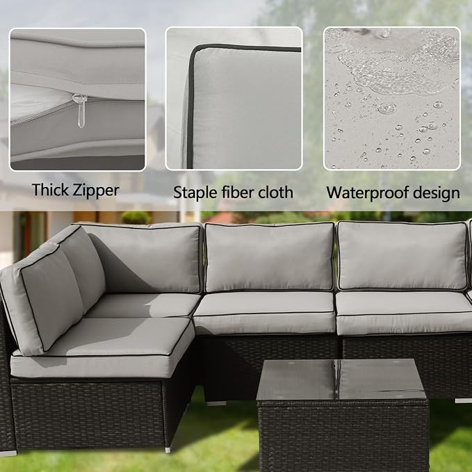 14Pieces Patio Cushion Covers Replacement Outdoor Couch Covers Splashproof UV-Resistant Furniture Cushion Sofa Slipcovers Set with Zippers,Cover Only 25×25×3.15inch