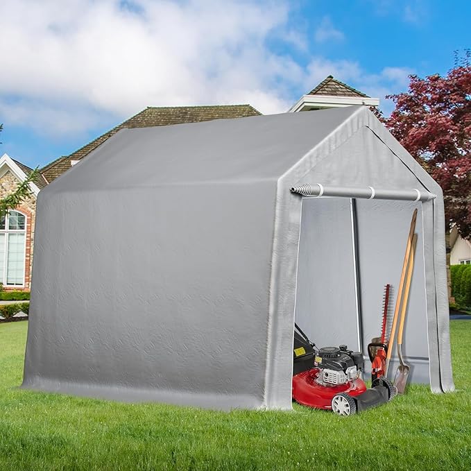 Carport 8x14 ft Heavy Duty Portable Garage, Car Canopy with Removable Doors, Portable Shed Car Shelter, All-Season Tarp for Boat Truck Motorcycle