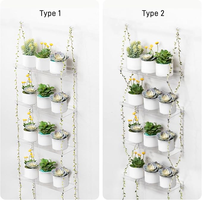 Sumerflos Acrylic Window Boxes Window Plant Shelves 4 Tier - Clear Hanging Shelf Indoor Jute Twine Adjustable Plant Holder for Window Wall Living Room Balcony Natural