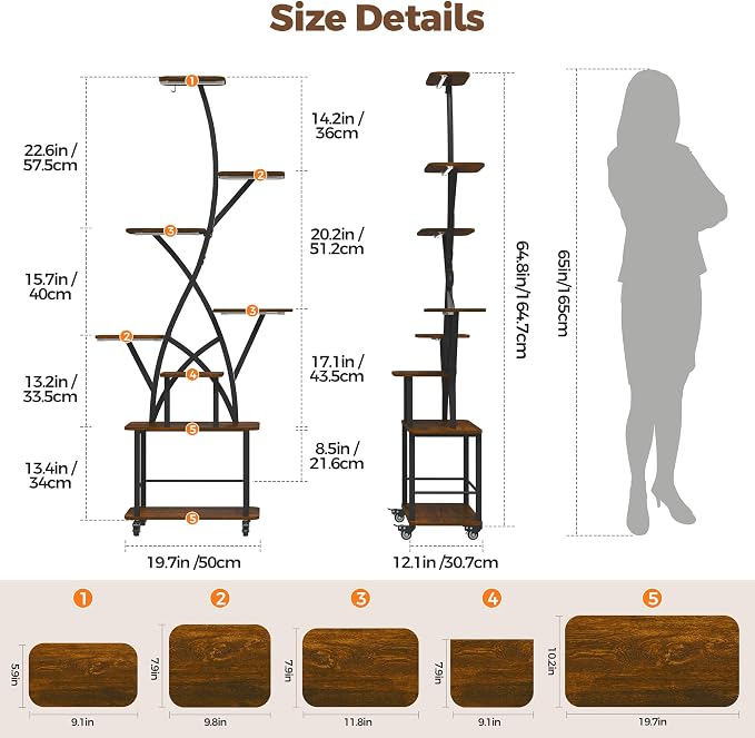 Plant Stand Indoor with Grow Lights 2 Pack Plant Stands Indoor 8 Tiered 64" Tall Plant Shelf for Indoor Growing Multiple Corner Metal Flower Holder Home Decor Display Shelves for Living Room Patio