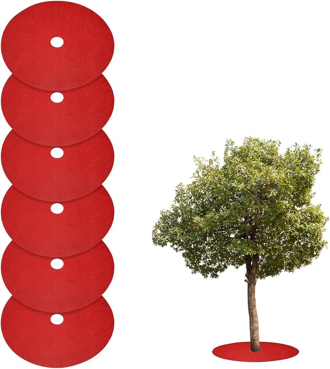 HARFINGTON 6pcs Tree Mulch Ring 40.2 Inch Non-Woven Round Tree Protector Weed Barrier Mat Plant Cover Rings for Weed Grass Control Root Protection, Red