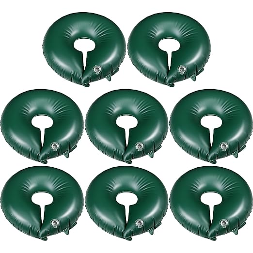 TaoBary 8 Pcs 10 Gallon Tree Watering Ring Bag Slow Release Watering Bag Deep Root Automatic Drip System PVC Drip Irrigation Pouch Donuts for Newly Planted Multi Trunk Trees Shrubs (Green)