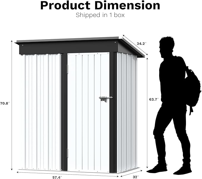 Greesum 5x3FT Outdoor Storage Shed, Utility Tool Shed Metal Storage Garden Shed with Door & Lock for Patio Storage, White