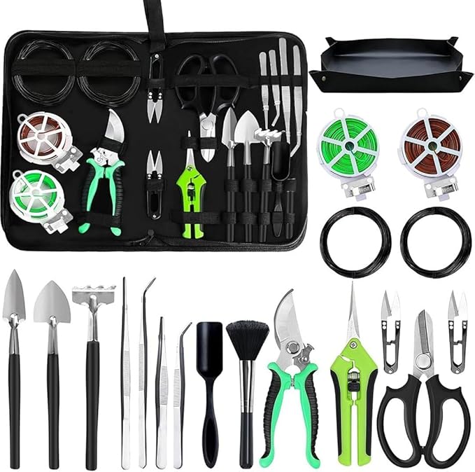 Bonsai Tools Set, 20-Piece Bonsai Tools Set with Waterproof Repotting Mat, Pruning Shears, Scissors & Training Wire - Indoor Gardening Starter Gifts for Women, Men & Beginners