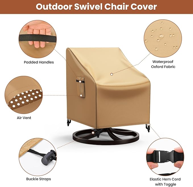 Mrrihand Outdoor Swivel Lounge Chair Cover Waterproof, 2 Pack Heavy Duty Patio Rocking Chair Covers for Outdoor Furniture, 33" W×37" D×38.5" H, Brown
