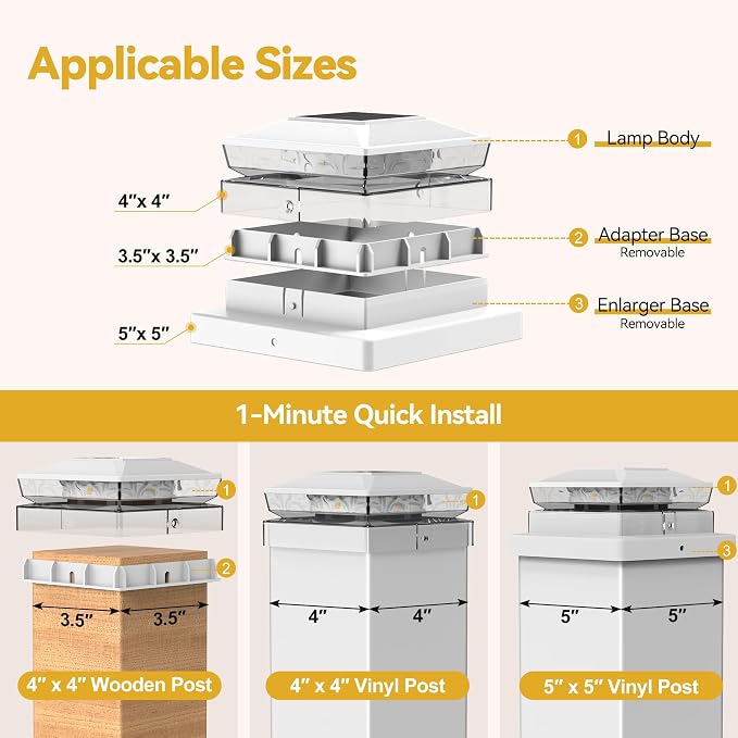 KEILAIMO Solar Post Cap Lights Outdoor, 12 Pack Upgraded Waterproof Deck Fence Post Solar Lights for 3.5x3.5 4x4 5x5 Vinyl/Wood Posts, 10-12 Hours Warm/Cool White Glow for Garden/Patio/Porch - White