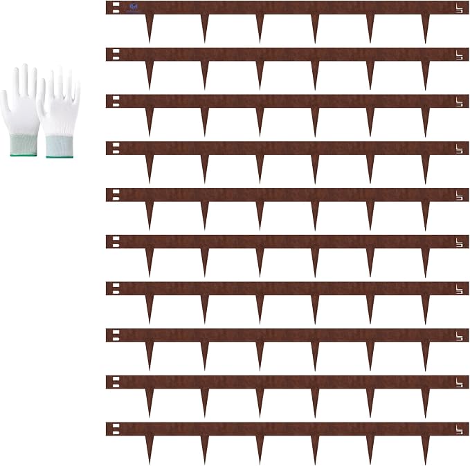 33ft. Metal Edging for Landscaping, 10 Pack 4.5 Inch Rusted Cor-Ten Steel Landscaping Edging with Gloves, Bendable Hammer-in Outdoor Steel Garden Edging for Garden, Yard (40" L x 4.5" H Each)