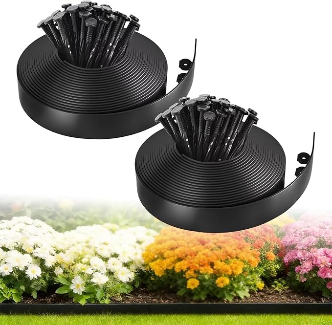 Green orange Landscape Edging Border,Garden Edging 120FT 2 Inch Tall Plastic Landscape Edging with 180 Stakes, Flexible Tool-Free Lawn Border for Yard, Flower Bed & Landscaping