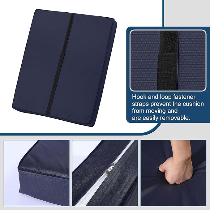 DoubleFill 2 Pcs Outdoor Ottoman Cushion 23"x19"x3" Waterproof Fade Resistant Outdoor Footstools Cushion Removable Patio Ottoman Cushions with Adjustable Fixing Strap for Stool (Navy Blue)