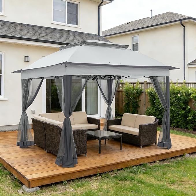 COOS BAY Pop up Gazebo 11x11, Instant Canopy Tent with Mesh Netting, Patio Gazebo with 121 Square Feet of Shade, 4 Weight Bags Included, Gray