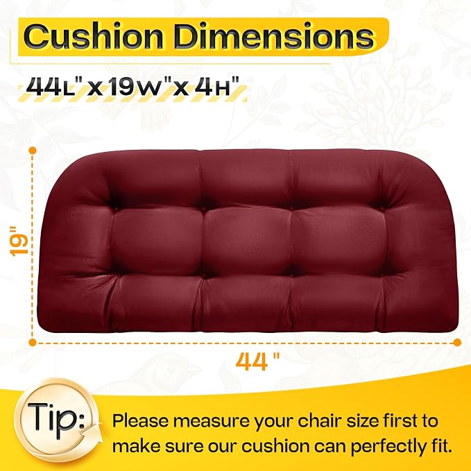 MAGIC ELEPHANT Outdoor Bench Cushion, Memory Foam Loveseat Cushion for Patio Furniture Wicker Chair, Settee Porch Swing Seat Cushion, 44 x 19 Inches (Red)