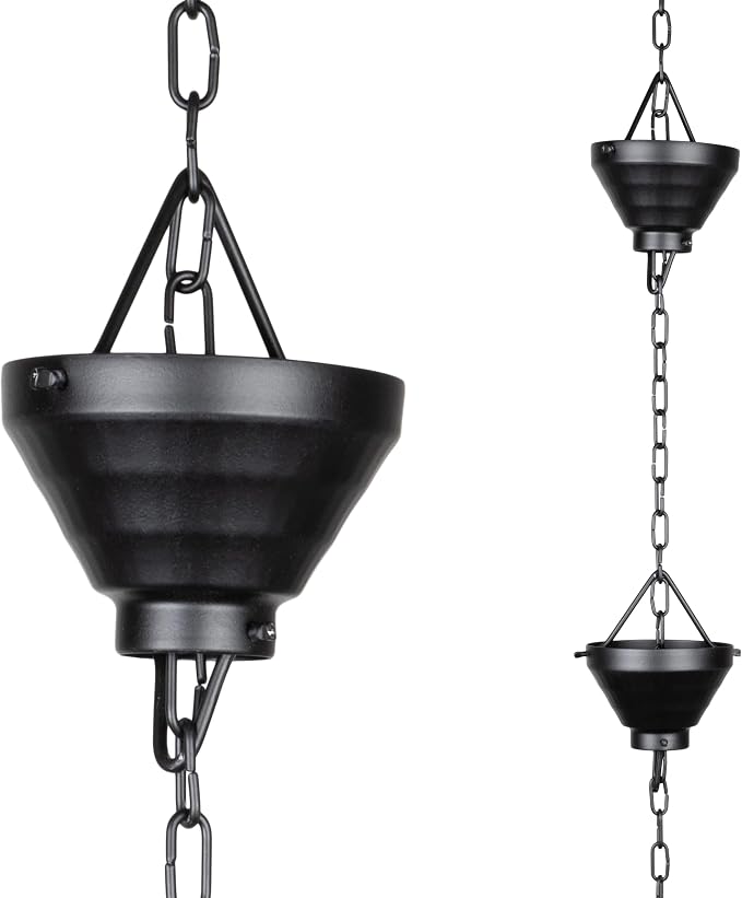 Monarch Rain Chains Aluminum Siam Rain Chain, 8.5 ft Black Powder Coated Aluminum Decorative Rain Catcher Chain for Gutters, Aluminum Rain Gutter Replacement Downspout