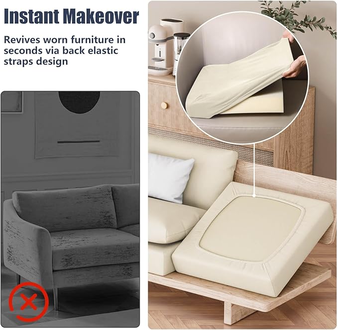 8Pcs Patio Stretch Cushion Covers, Outdoor Couch & Sofa Replacement Slipcovers for Patio Furniture Cushion Covers, Washable Reusable Furniture Protector, Square Large, Beige