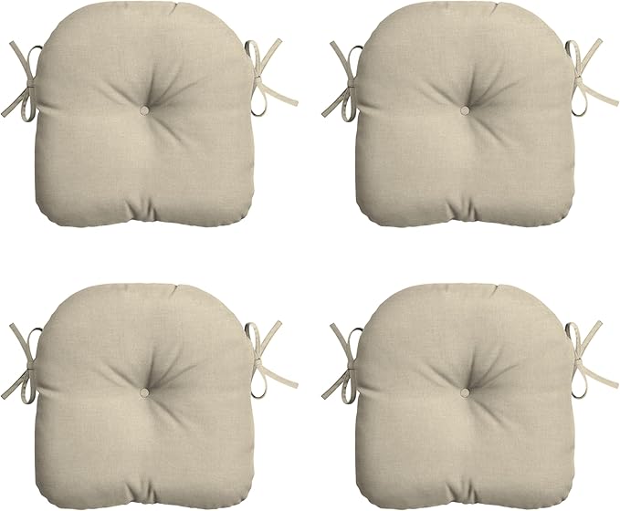 Arden Outdoor Tufted Bistro Seat Cushion, Set of 4, 14.5 in x 15 in, Rain-Proof, Fade Resistant Tan Leala