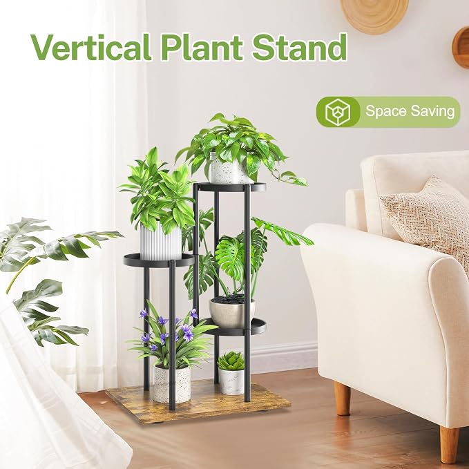 iDavosic.ly Plant Stand for Indoor Outdoor Set of 2, 4 Tier Metal Flower Pot Display Holder Shelf and 3 Layer Tall Corner Orchid Rack for House Patio Balcony Garden Living Room Porch, Black
