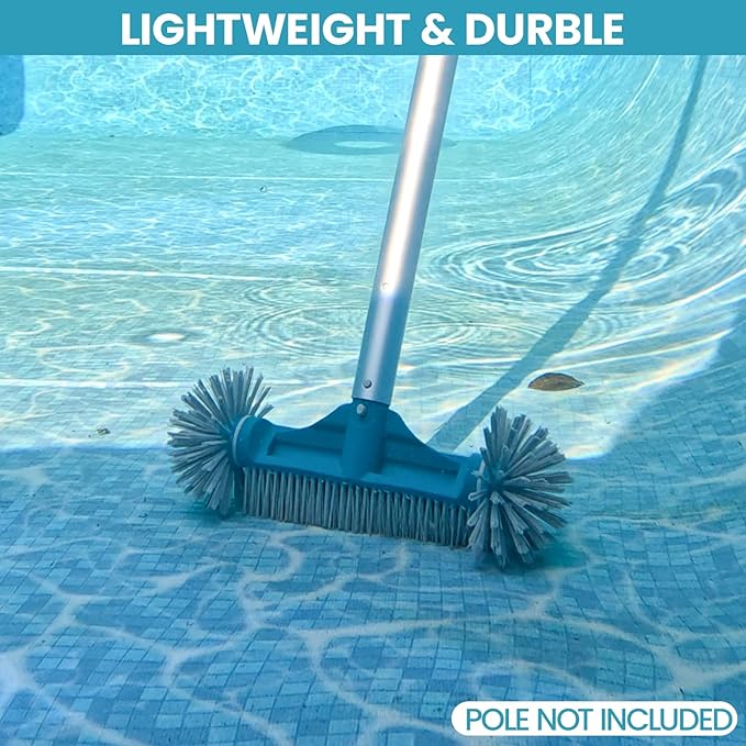 POOLWHALE 12.5” Pool Brush Head with Round Ends, Plastic Pool Brushes for Cleaning Above Ground Pool Walls, Stairs & Corners, Safe for Vinyl Liner(No Pole)