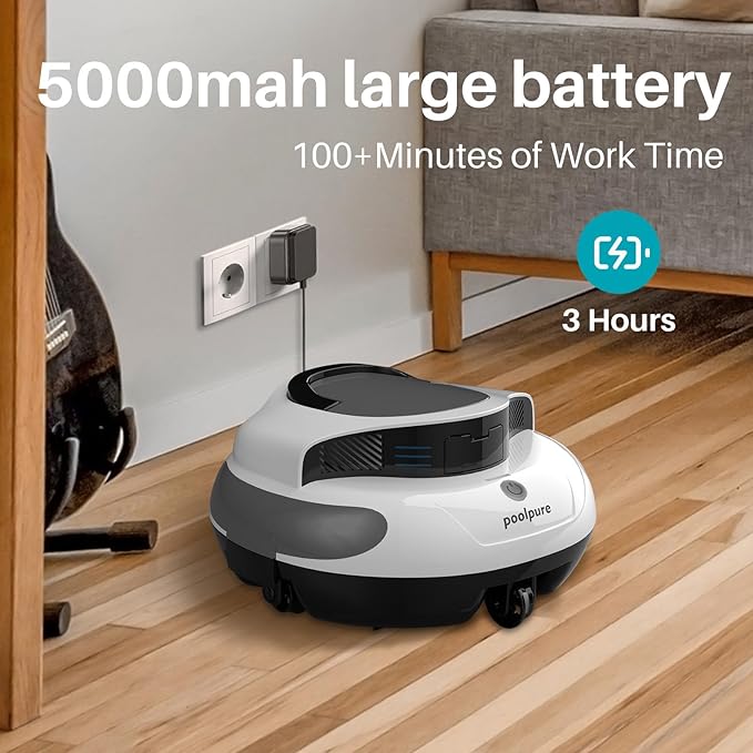 Cordless Robotic Pool Cleaner with Dual 30W Motors, 5000mAh Battery, 120 Minutes Runtime, Automatic Cleaning, Waterproof (White)