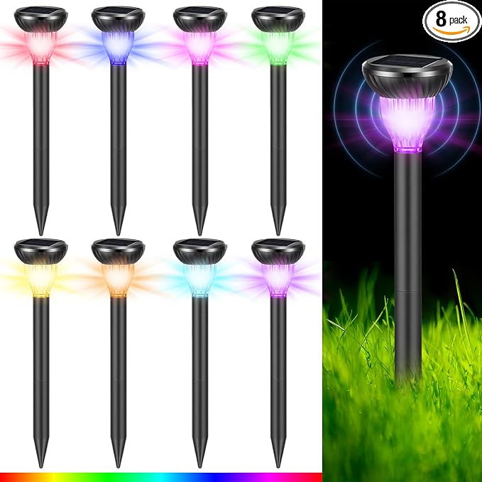 8 Pack Solar Ultrasonic Animal Repellent with RGB Color-Changing Lights, 360° Sonic Pest Deterrent for Outdoor Lawn & Garden, Solar Powered Mole, Gopher & Snake Repellent Stakes