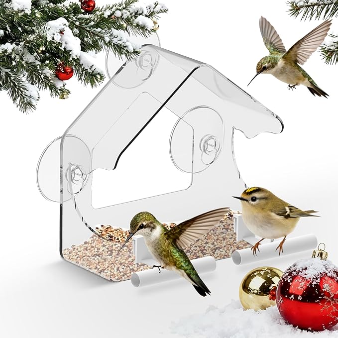 Clear Bird Feeder for Window Acrylic, Window Bird Feeders with Strong Suction Cups, Suction Cup Bird Feeder for Garden, Yard, Elderly Kids Viewing Wild Birds Outside, as a Bird Watching Gift