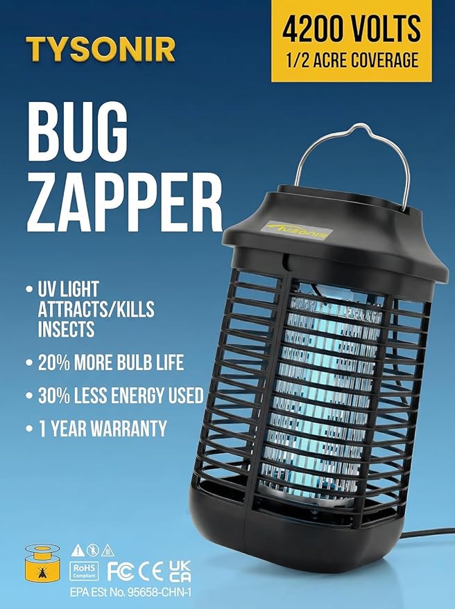 Bug Zapper, 4200V High Power Electric Mosquito Zapper for Outdoor and Indoor, Waterproof Efficient Bug Zapper for Home Kitchen Patio Camping