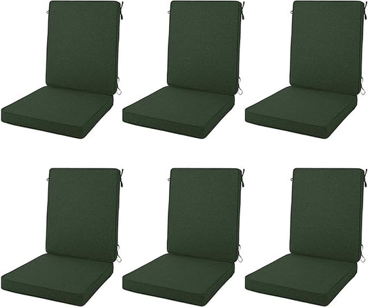 Outdoor Chair Cushions 20x20, Water-Resistant & Fade-Resistant, Patio Furniture Lawn Dining Chair Seat Replacement with High Back, Ties Zipper, Removable Cover, Set of 6, Olive Green