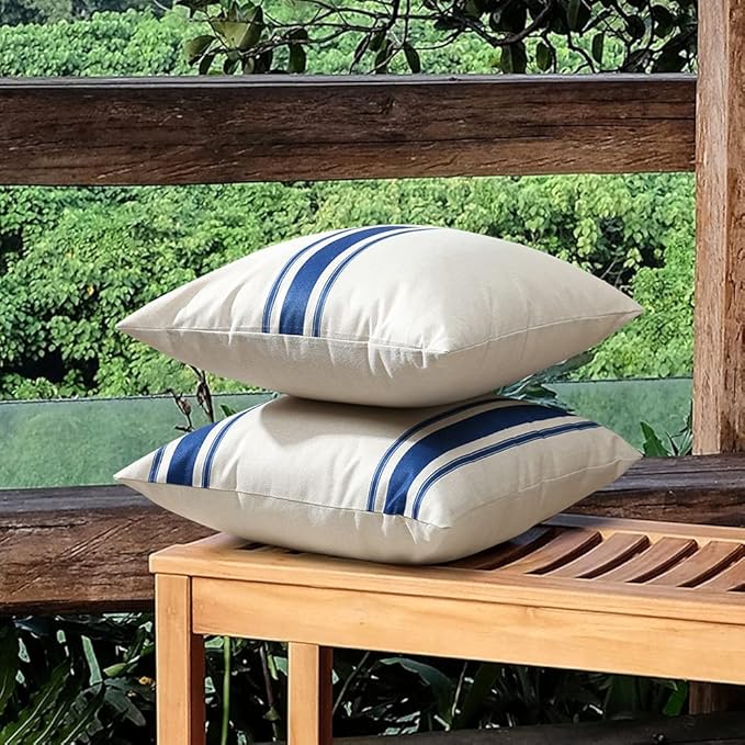 OTOSTAR Pack of 2 Outdoor Throw Pillow Covers 18x18 Inch Waterproof Decorative Pillow Covers Square Geometry Pillowcase Cushions Garden Pillows Shell for Couch Patio Furniture Tent Balcony (Navy Blue)