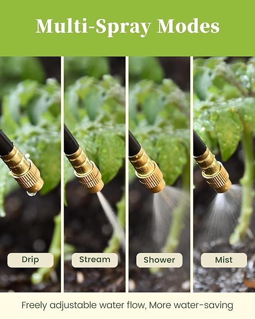 RAINPOINT Drip Irrigation System, No Pipe, only 6pcs Adjustable Copper Nobbles for Greenhouse, Lawn, Raised Beds, Outdoor Plants, 360°Adjustable and Quick Connectors