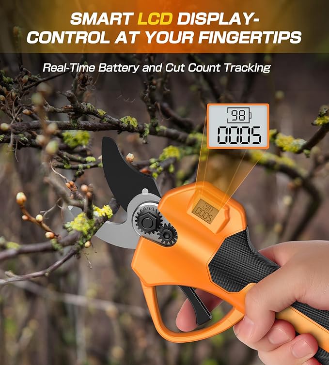 Electric Pruning Shears, Cordless Pruning Shears 1000W Brushless Power Shears 1.4'' Diameter Electric Pruner with LCD Display 2 * 2Ah Battery Pruning Shear Gift for Men Dad Husband Fathers Gardener