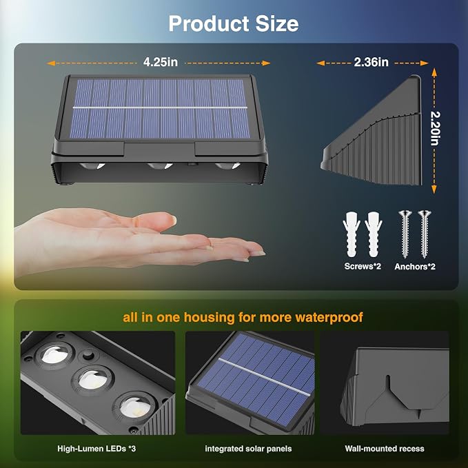 Onforu Solar Fence Lights,8 Pack Solar Lights Outdoor,3 Modes (Warm/Neutral/Cool White) for Outside,Dusk to Dawn Outdoor Lighting,IP65 Waterproof Deck Lighting for Patio,Step,Backyard,Railing,Wall