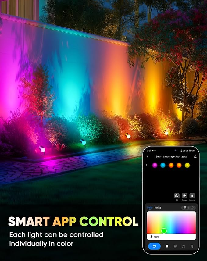 GZBtech Waterproof Landscape Spotlights, 24V RGB+IC+CCT Color Changing Outdoor Pathway Lighting, App&Remote Control Work with Alexa, Aluminum Dimmable LED Spot Light for Garden Yard Decor, 4 Pack