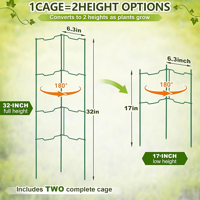 2 Pack 32in Stacking Tomato Ladders,V-Shape Garden Trellis,Upright Metal Trellis Plant Supports for Tomatoes,Pepper,Eggplants & Climbing Plants