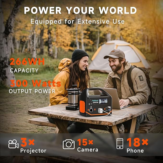 BailiBatt 300W Portable Power Station, 266Wh Solar Generator with 7 Outputs & Dual USB-C PD (24W+18W), 110V Pure Sine Wave AC, 6.5lb Lightweight Battery Backup for Camping, CPAP RV Home Blackout