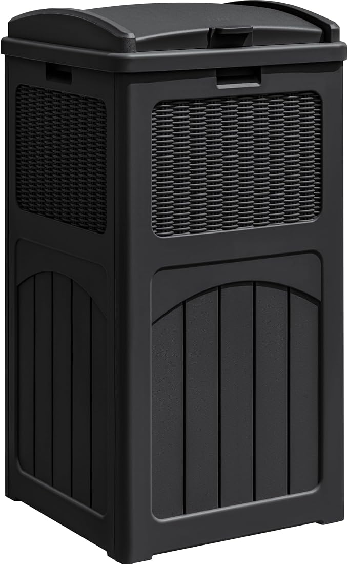 Greesum 33 Package Delivery Box for Outside, Waterproof Resin Garbage Bin with Lid for Hideaway, Deck, Patio, Black