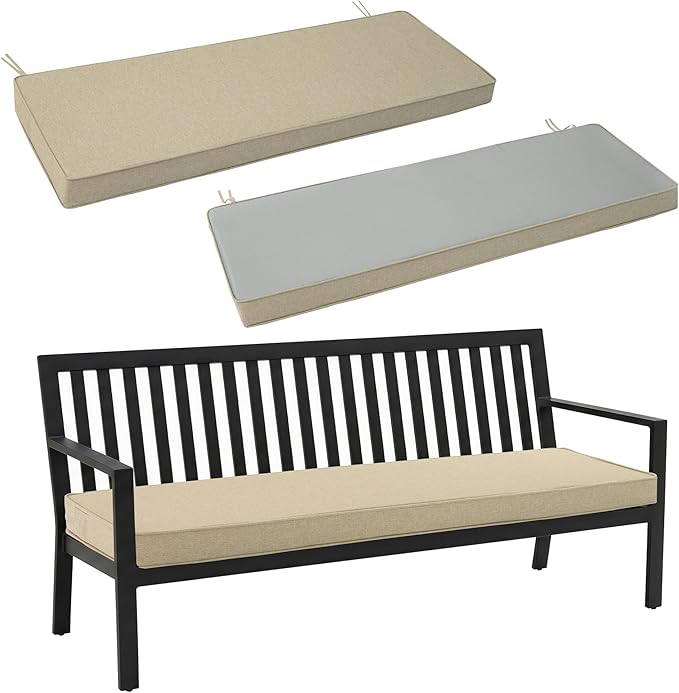 Outdoor Bench Cushion, Water-Resistant & Fade-Resistant, Porch Swing Cushions with Ties, Patio Furniture Seat Pads for Garden Loveseat Settee, Removable Cover Non-Slip Bottom, 42 x 16 Inch, Natural