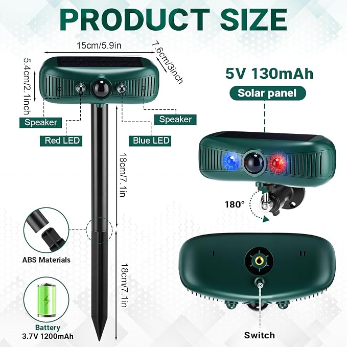 Qualirey 4 Pcs Solar Outdoor Alarm Motion Sensor 129dB Security Siren Sound Detector Strobe Light, 4 Modes Animal Deterrent Dog Barking Waterproof Alarm for Home, Farm